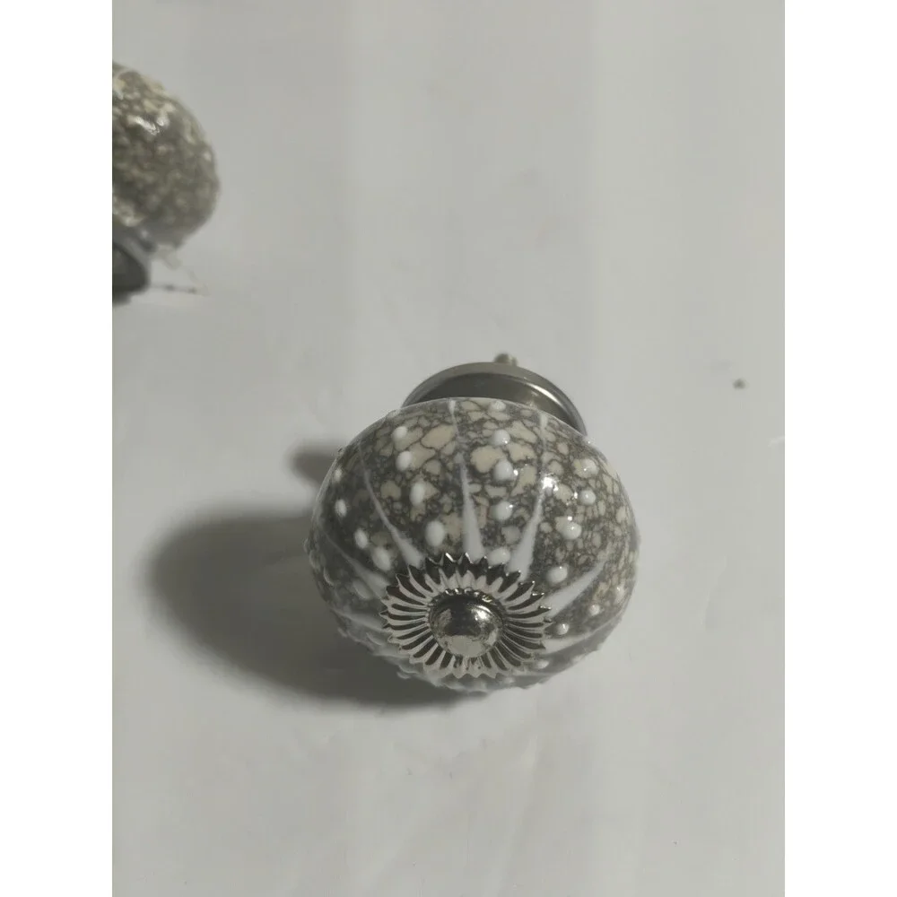 Lot of 5 Sea Urchin Ceramic Drawer Knob Pulls Gray White Beige Silver 1.5